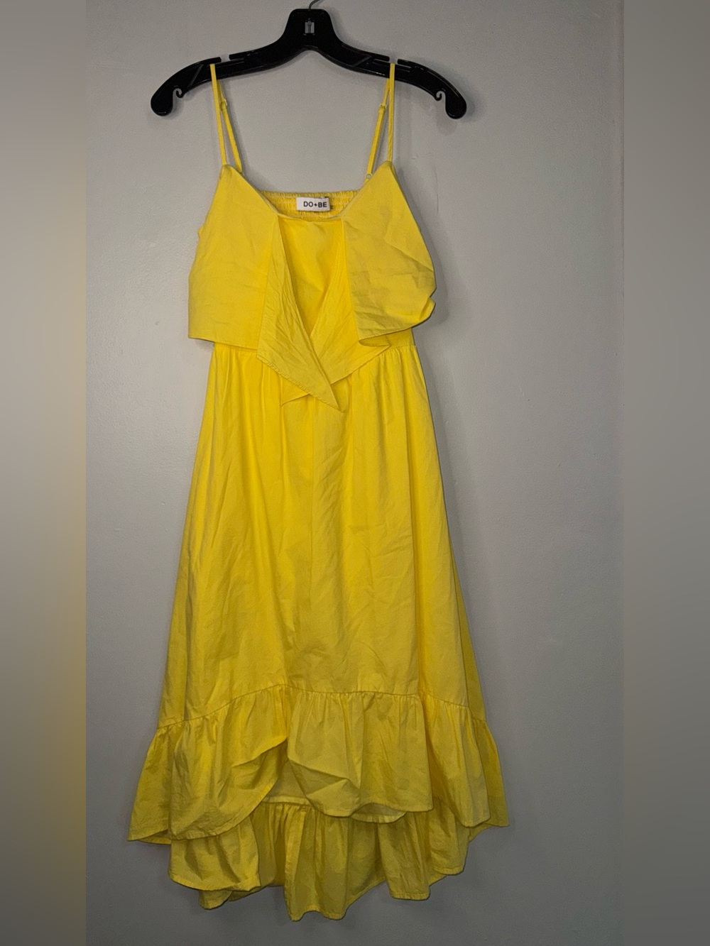 DO+BE Yellow Ruffle-Trim Midi Dress with Spaghetti Straps